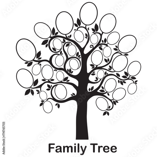 Family tree - frames empty for your input. Family genealogic tree. Parents and grandparents, children.  Genealogy, pedigree.  Cartoon character. Family Tree template Vector Illustration