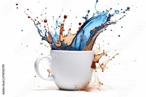 A garnished mug on white background with water splash. Generative AI