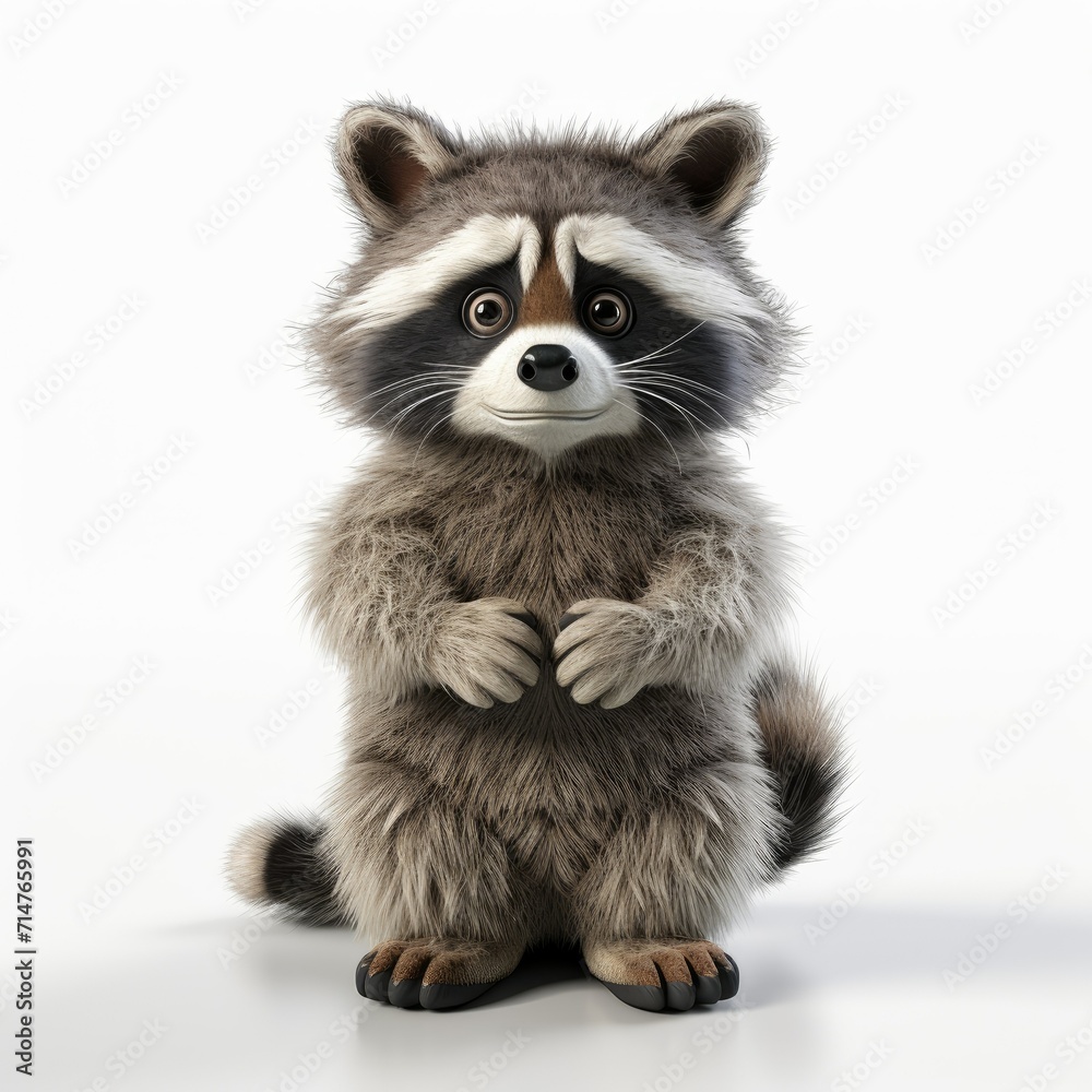 Cute raccoon standing on a white background, looking curious with detailed fur texture. Cute raccoon standing on a white background, looking curious with detailed fur texture.