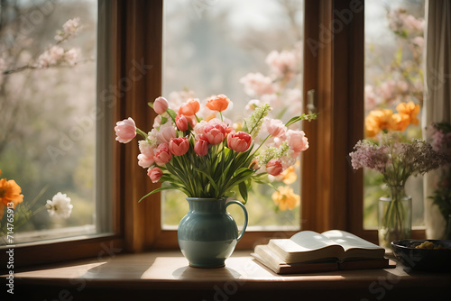  Beautiful morning with spring flowers  window  flowers 