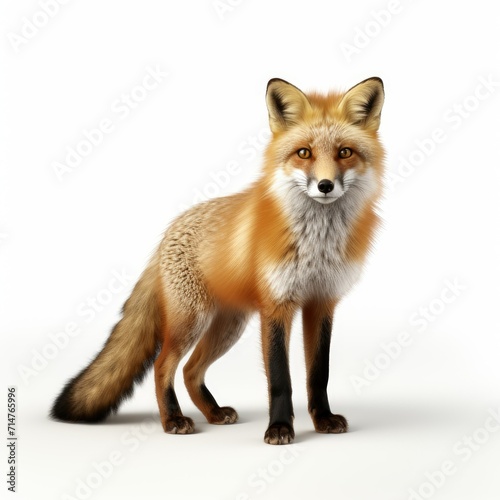 Red fox standing isolated on white background.