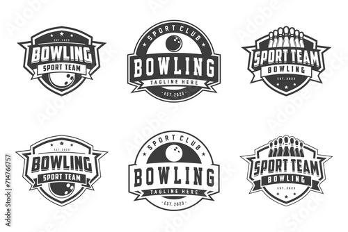 vector set of bowling badge logos, emblems set collection and design elements, monochrome style bowling logo