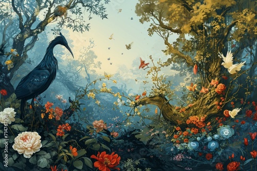 Enchanted dream gardens, blooming with fantastical flora and magical creatures - Generative AI