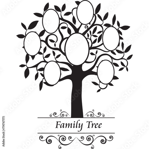 Family tree - frames empty for your input. Family genealogic tree. Parents and grandparents, children.  Genealogy, pedigree.  Cartoon character. Family Tree template Vector Illustration