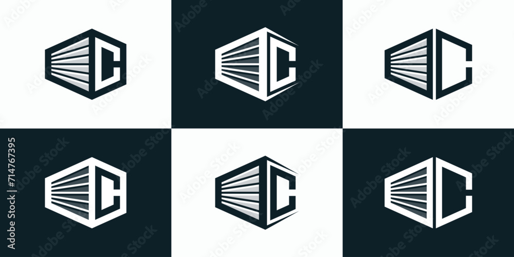 Illustration vector logo design, collection of initials letter C in the shape of a container box. - obrazy, fototapety, plakaty 