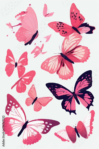 Set of Butterfly Stickers  Create a Delicate and Playful Atmosphere with these Watercolor-Styled Pink and Abstract Decals.
