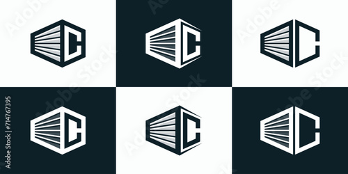 Illustration vector logo design, collection of initials letter C in the shape of a container box. photo
