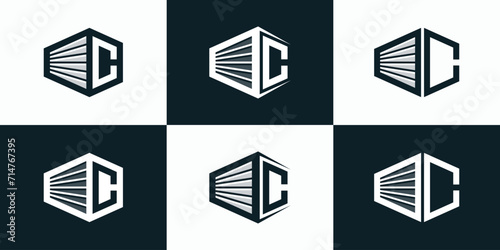 Illustration vector logo design, collection of initials letter C in the shape of a container box.