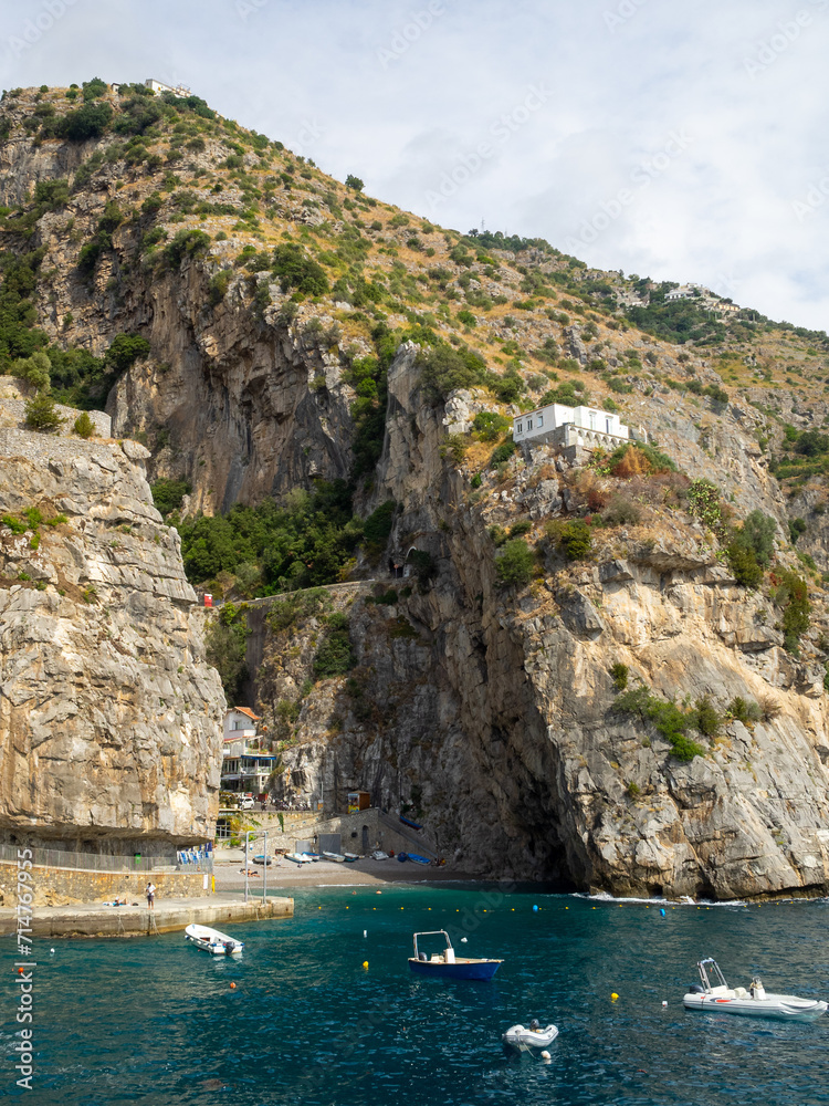 Marina di Praia beach below the mountain slops, Amalfi Coast