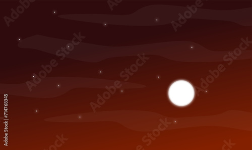 Vector landscape of sky clouds and moon at night, desert sky view, mountain sky