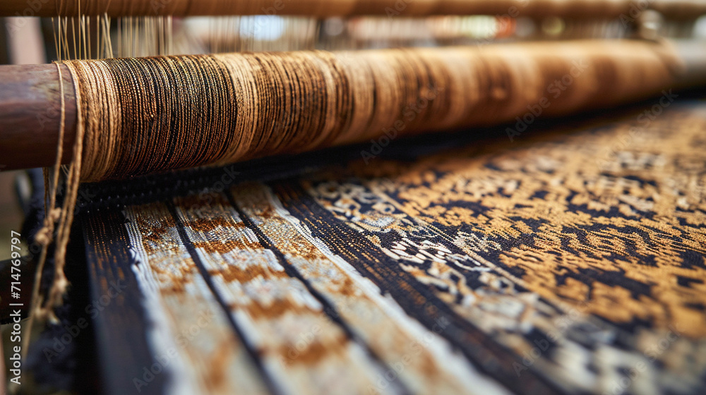 A mesmerizing close-up of silk threads being meticulously woven into an ...