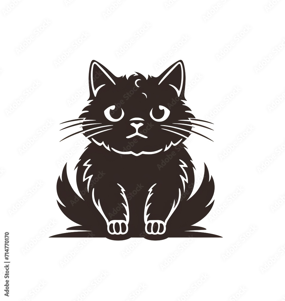 Obraz premium Black and white drawing of a cute cat logo on a white background.