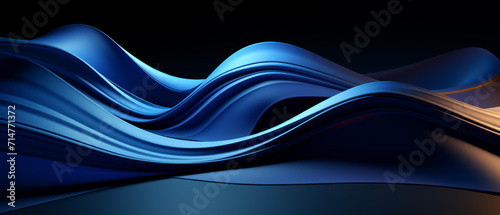 Blue Abstract Silk Waves on Black Background