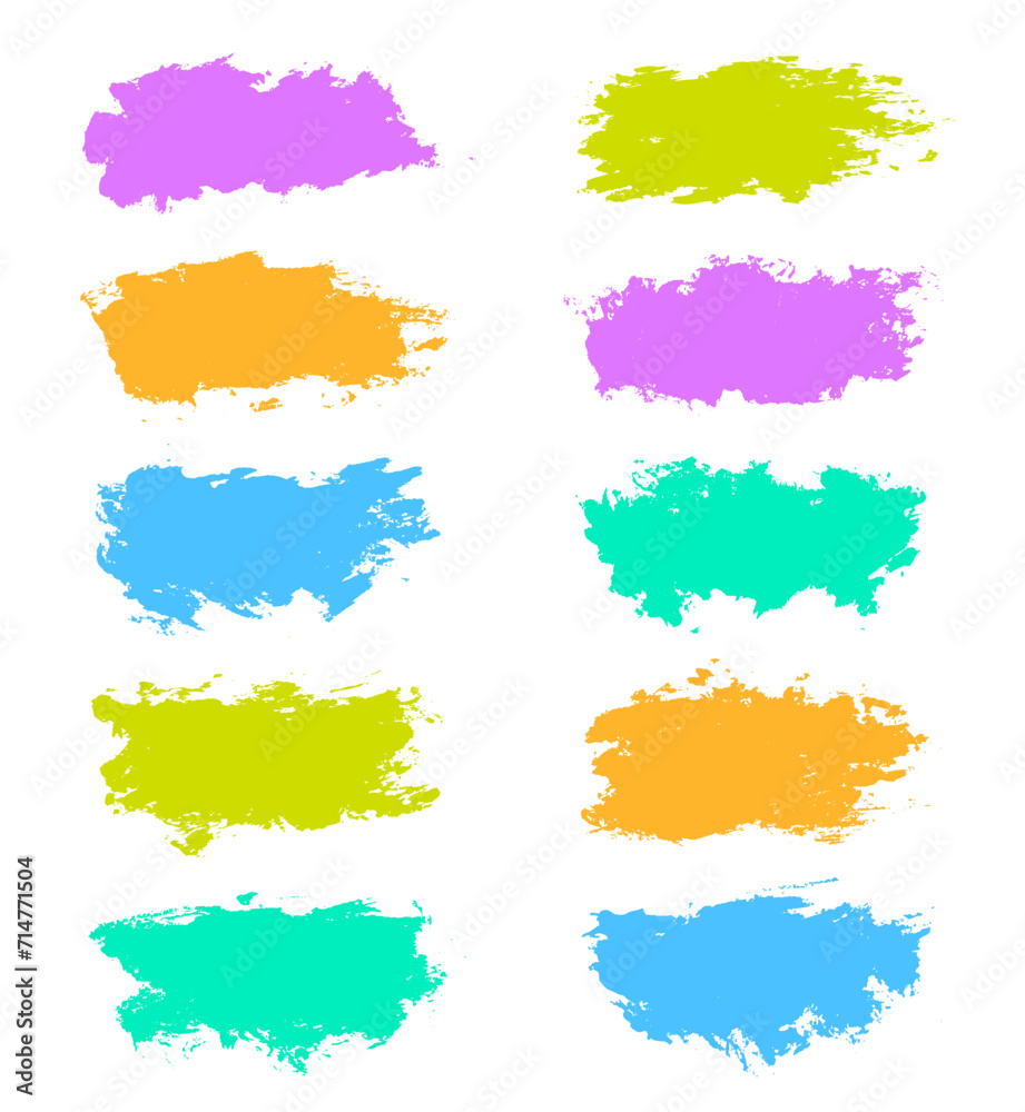 Colorful paint brush strokes isolated on background. Elegant bright watercolour set. Abstract textured effect bundle. Graphic design grungy painted style concept for offer, big, mega, or flash sale