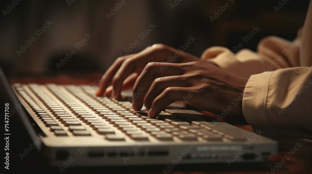 Close-Up of Hands Typing on Laptop Keyboard, Generative AI