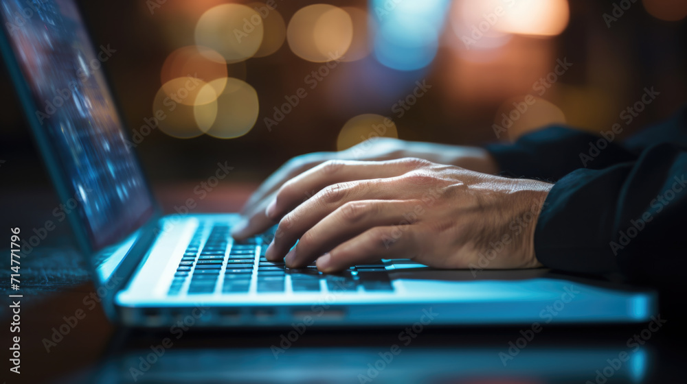 Close-Up of Hands Typing on Laptop Keyboard, Generative AI