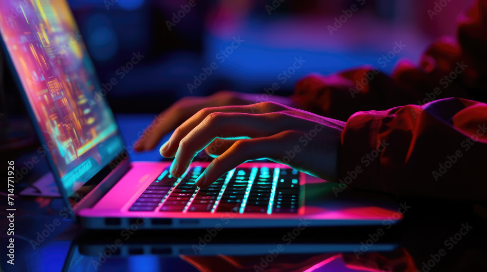 Close-Up of Hands Typing on Laptop Keyboard, Generative AI