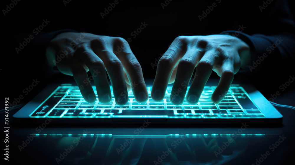 Close-Up of Hands Typing on Laptop Keyboard, Generative AI