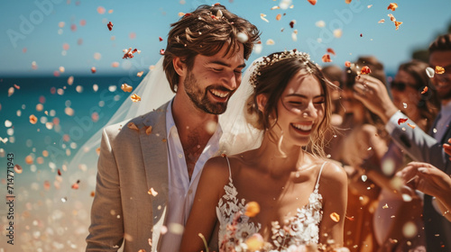 Strahlendes Eheglück: Ein Sommertag voller Liebe und Lachen am Meer photo