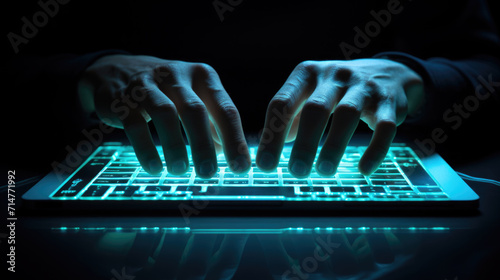 Obraz na płótnie Close-Up of Hands Typing on Laptop Keyboard, Generative AI w salonie