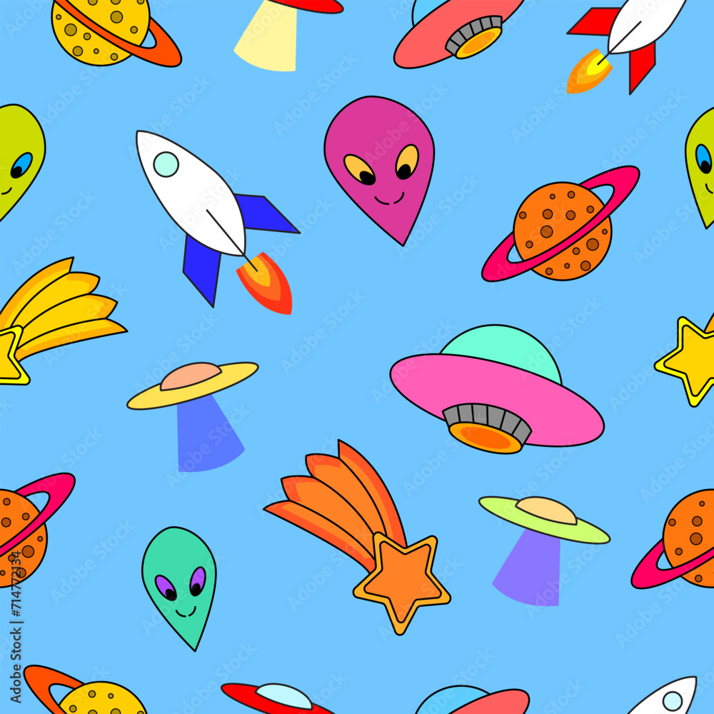 Seamless pattern of objects related to outer space
