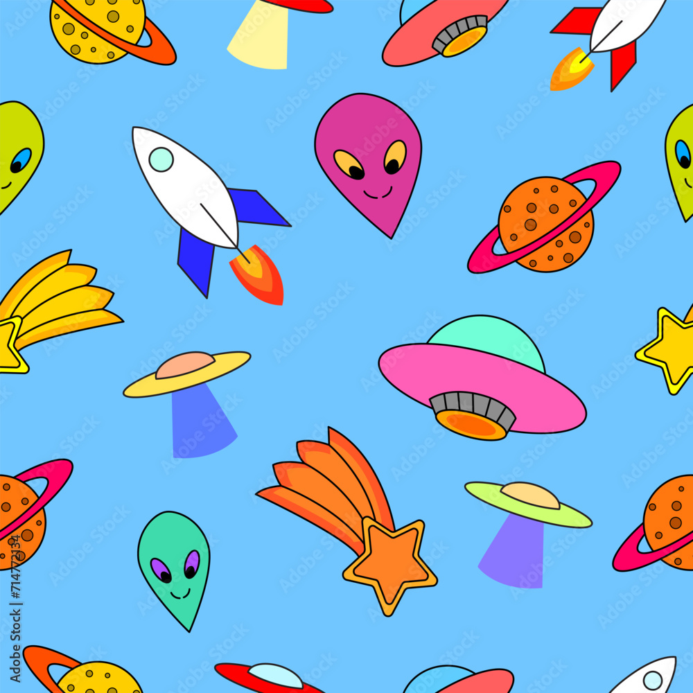 Seamless pattern of objects related to outer space Seamless pattern of objects related to outer space