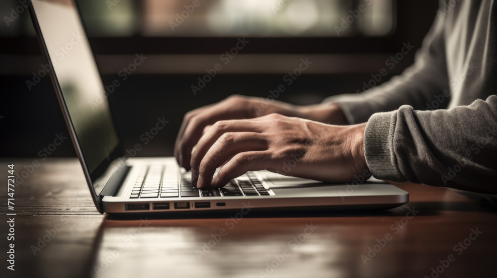 Close-Up of Hands Typing on Laptop Keyboard, Generative AI