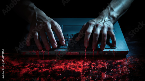 Obraz na płótnie Close-Up of Hands Typing on Laptop Keyboard, Generative AI w salonie