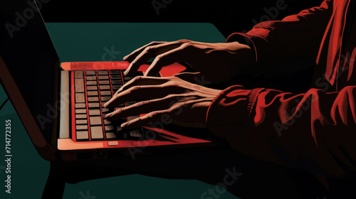 Obraz na płótnie Close-Up of Hands Typing on Laptop Keyboard, Generative AI w salonie