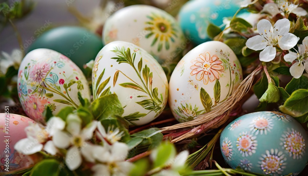 Fototapeta premium Easter Eggs with Stunningly Detailed Floral Patterns 
