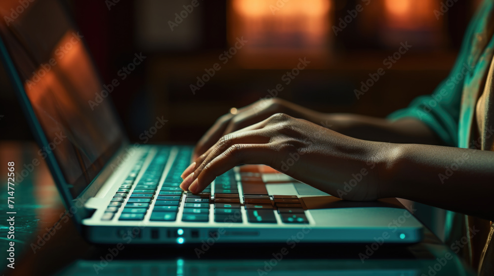 Close-Up of Hands Typing on Laptop Keyboard, Generative AI
