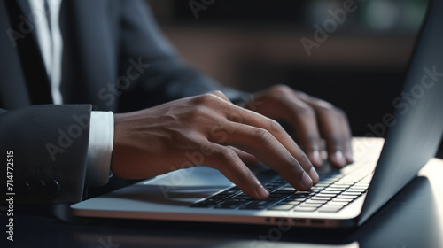 Close-Up of Hands Typing on Laptop Keyboard, Generative AI photo