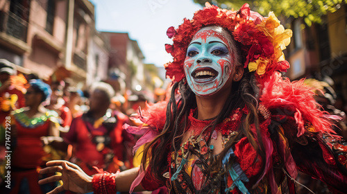 Participants in the Barranquilla Carnival in Barranquilla, Colombia. Barranquilla Carnival is one of the biggest carnival in the world generativa IA