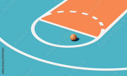 농구 경기장 라인 코트와 농구공 Basketball Ball on the Court with white Line photo