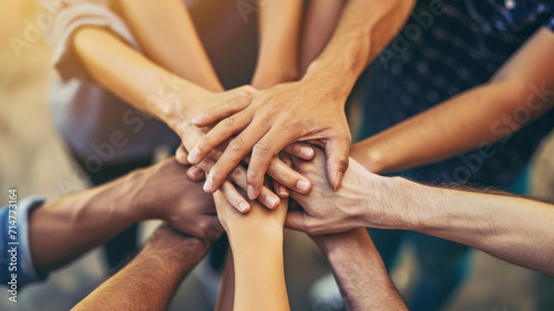 United Strength, Diverse Hands Together in a Symbol of Teamwork and Solidarity photo