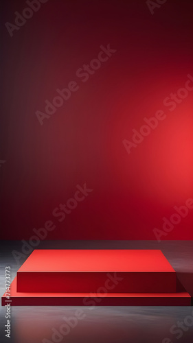 Red podium display for product presentation. © Татьяна Оракова