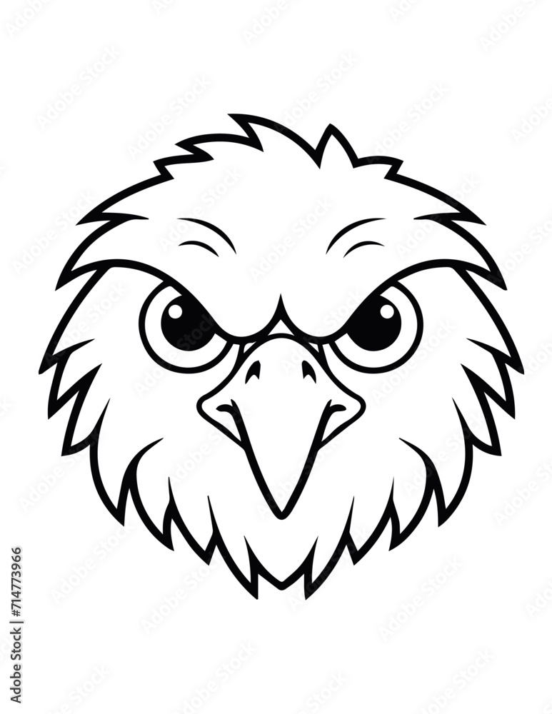 Cute vector eagle. Lineal illustration, coloring pages for kids