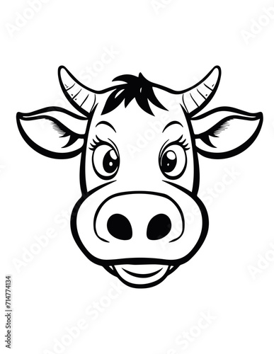 Wallpaper Mural Cute cow portrait, vector lineal illustration. Coloring page for kids Torontodigital.ca