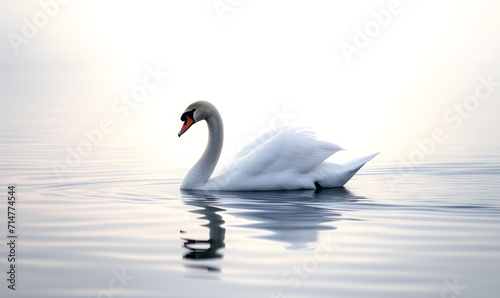 White Swan Bird on Lake Water Bird Animal Concept