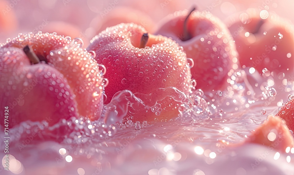 a close up of peaches with water droplets on them. generative ai