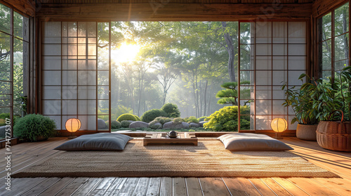 Contemporary Japanese Tea Room.Generative AI photo