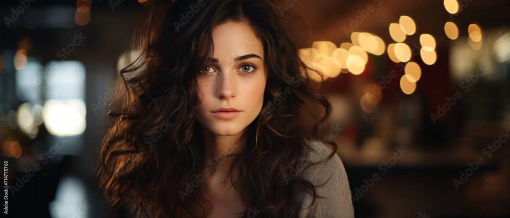 Portrait of a brunette model against a simple background, showcasing elegance and poise effortlessly. Portrait of a brunette model against a simple background, showcasing elegance and poise effortlessly.