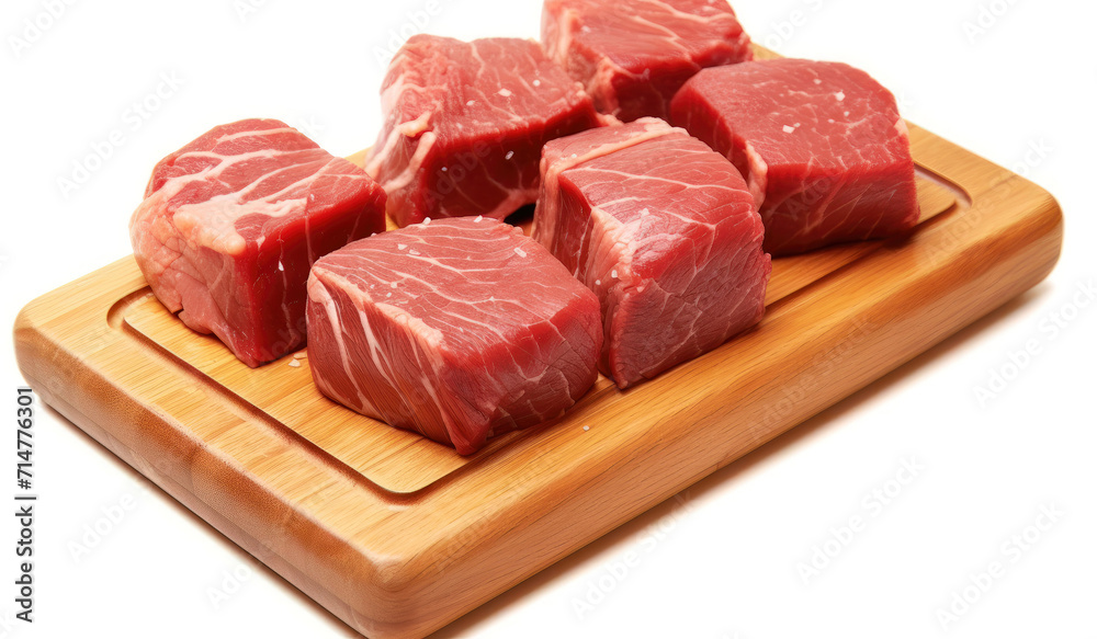 Fototapeta premium Raw beef steak cutout minimal isolated on white background. Realistic fresh raw beef steak slices, icon, detailed.