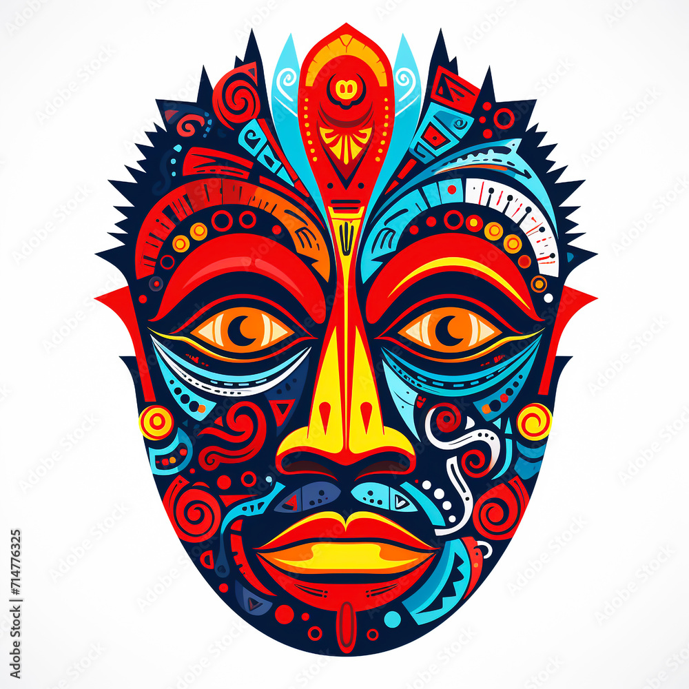 colorful tribal masks and beautifully decorated in an abstract style