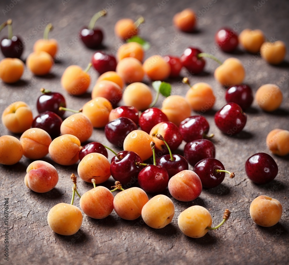 Cherries and sweet cherries on a wooden background. Selective focus. Cherries and sweet cherries on a wooden background. Selective focus.