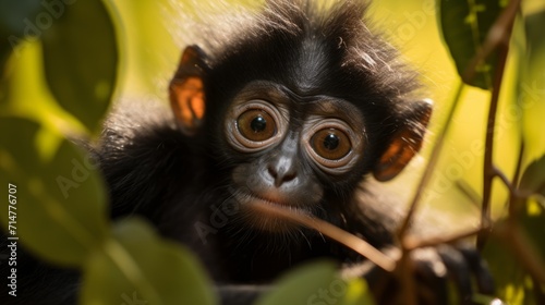 Cute little monkey in the jungle. Portrait of a baby monkey Generative AI