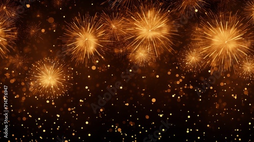 Fireworks. Festive background with golden fireworks. illustration. Generative AI