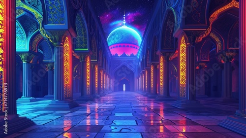 majestic hallway arabic mosque - AI Generated Abstract Art