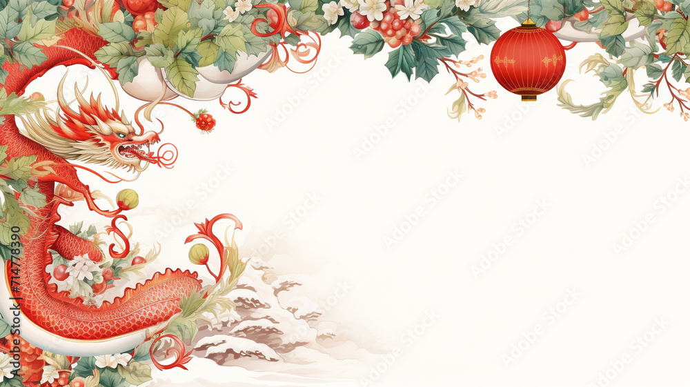 Chinese New Year card with red dragon on white background for text. Chinese New Year card with red dragon on white background for text.