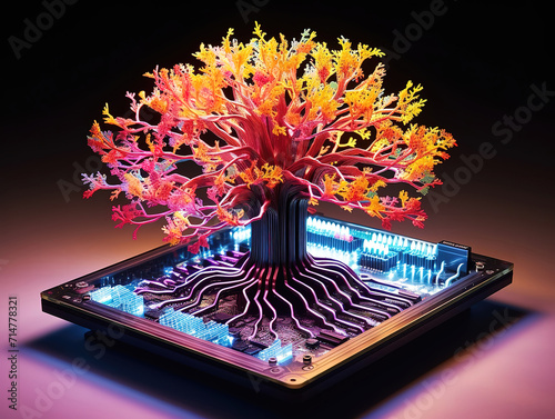 Neon tree on a computer chip